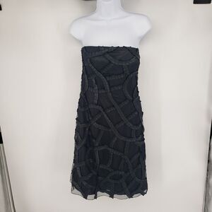 Gilar Womens Black Strapless Dress Size 4 Ribbon Ruffle Tulle Sheath LBD Short